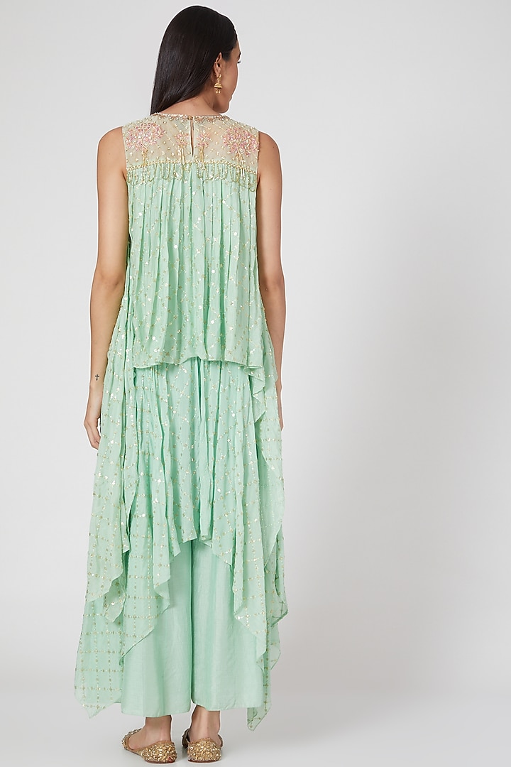 Sky Blue Embroidered Pleated Tunic Set by Keith Gomes at Pernia's Pop Up Shop