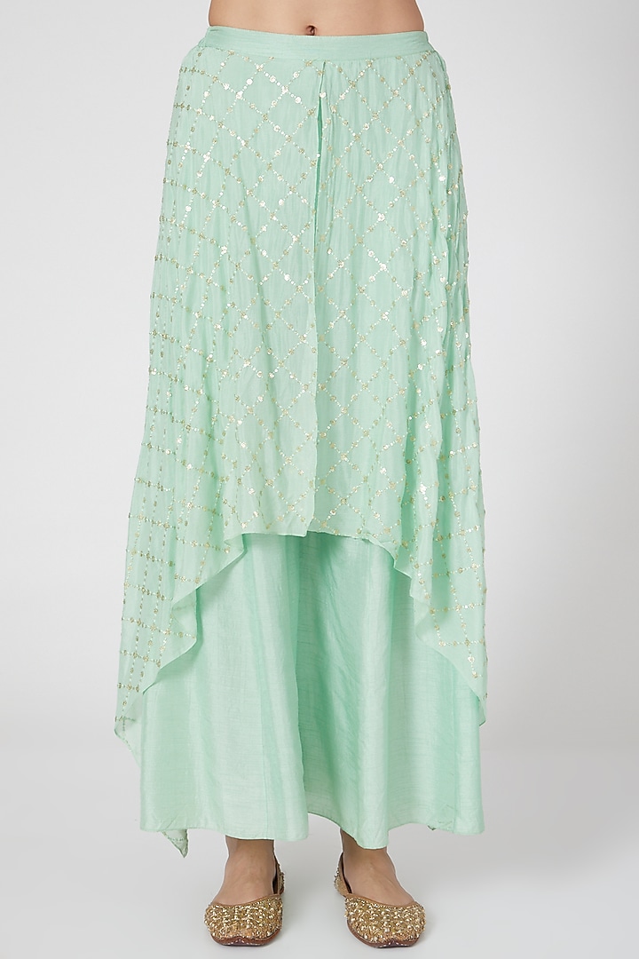 Sky Blue Embroidered Pleated Tunic Set by Keith Gomes at Pernia's Pop Up Shop