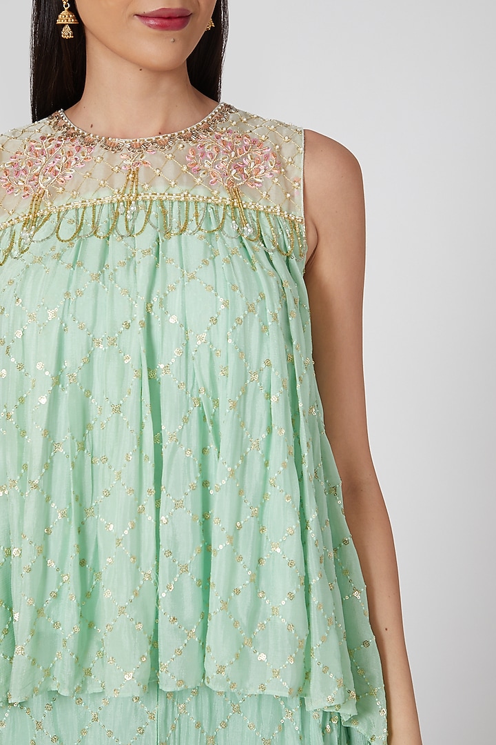 Sky Blue Embroidered Pleated Tunic Set by Keith Gomes at Pernia's Pop Up Shop