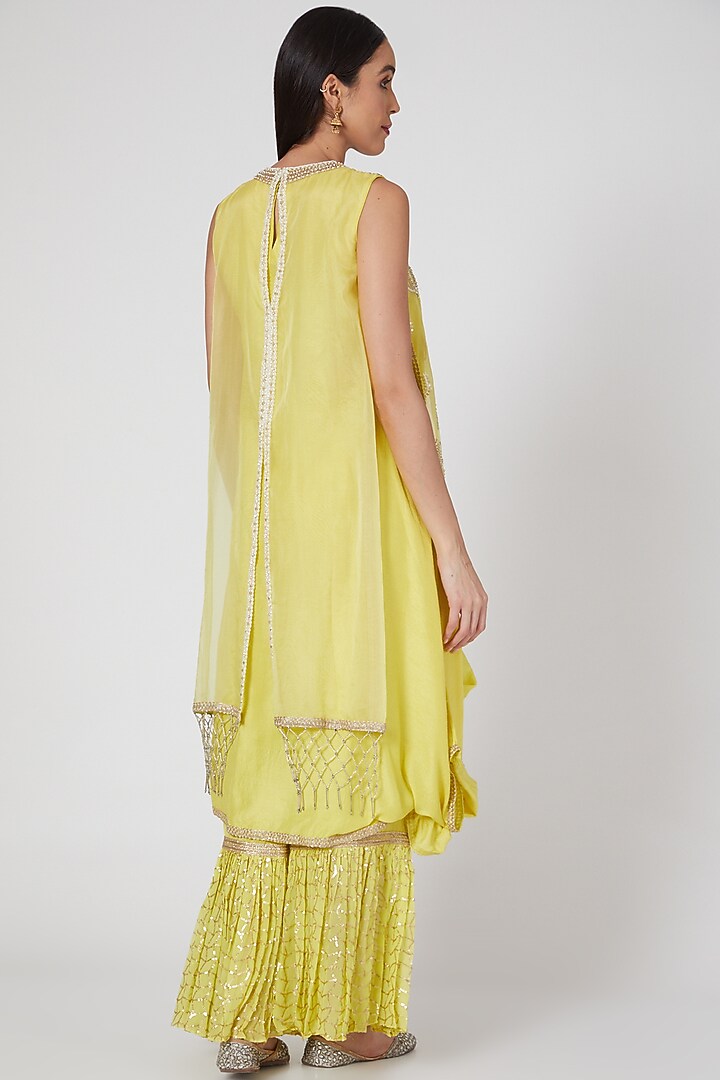 Yellow Embroidered Layered Tunic Set by Keith Gomes at Pernia's Pop Up Shop