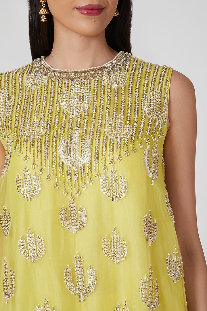 Yellow Embroidered Layered Tunic Set by Keith Gomes at Pernia's Pop Up Shop