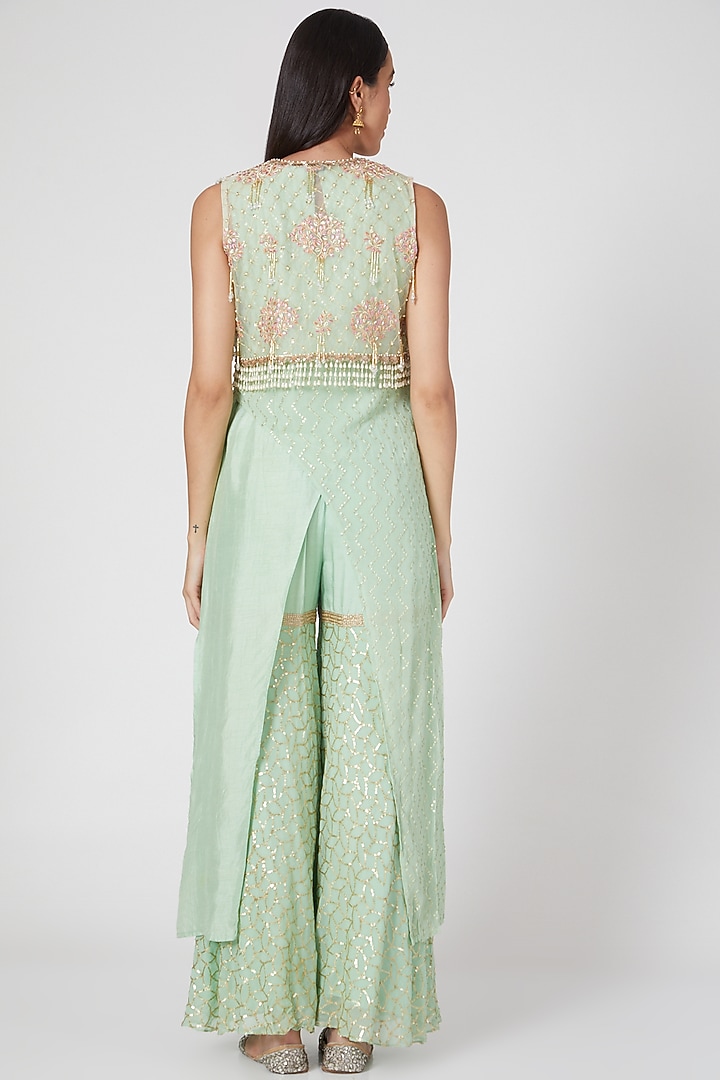 Sky Blue Party Wear Sharara Set With Embroidered Shrug by Keith Gomes at Pernia's Pop Up Shop