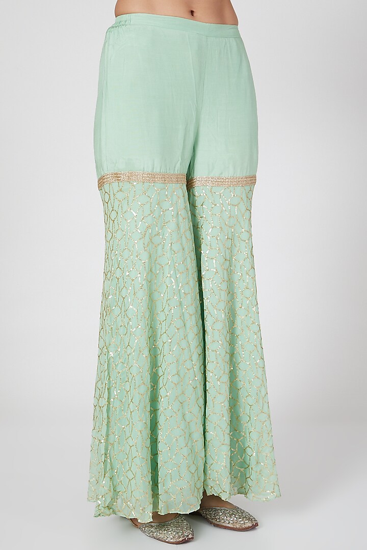Sky Blue Party Wear Sharara Set With Embroidered Shrug by Keith Gomes at Pernia's Pop Up Shop