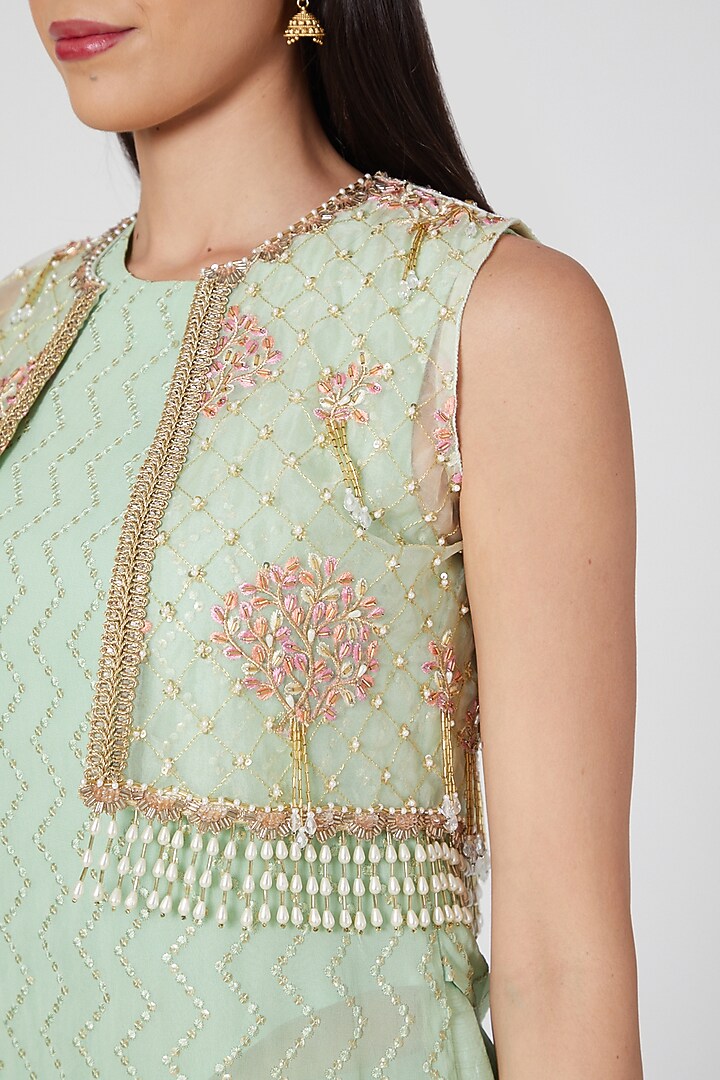 Sky Blue Party Wear Sharara Set With Embroidered Shrug by Keith Gomes at Pernia's Pop Up Shop