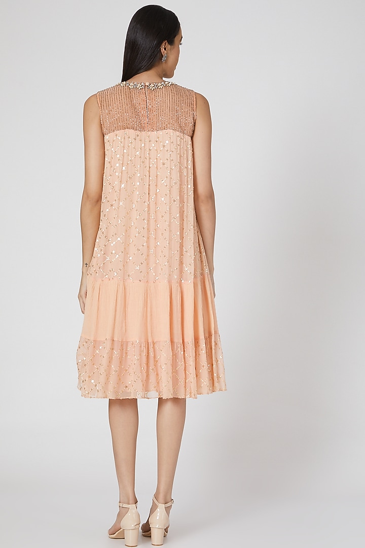 Peach Embroidered Tiered Vacation Dress by Keith Gomes at Pernia's Pop Up Shop