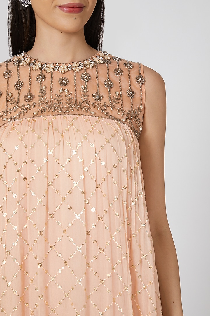 Peach Embroidered Tiered Vacation Dress by Keith Gomes at Pernia's Pop Up Shop