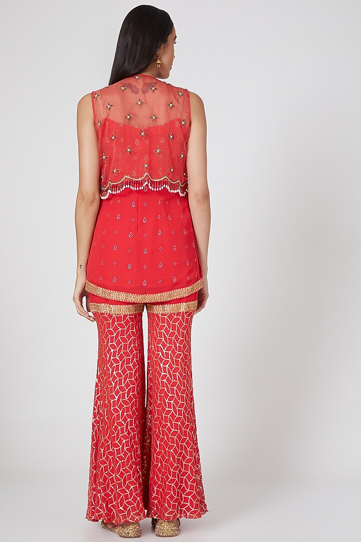 Red Embroidered Party Wear Sharara Set by Keith Gomes at Pernia's Pop Up Shop