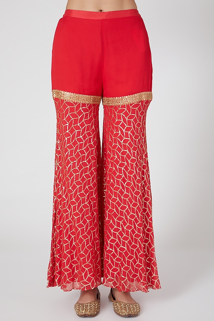 Red Embroidered Party Wear Sharara Set by Keith Gomes at Pernia's Pop Up Shop