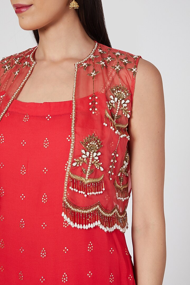 Red Embroidered Party Wear Sharara Set by Keith Gomes at Pernia's Pop Up Shop