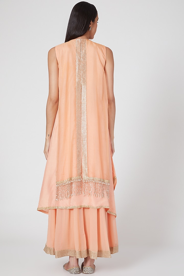 Peach Embroidered Palazzo Pant Set by Keith Gomes at Pernia's Pop Up Shop
