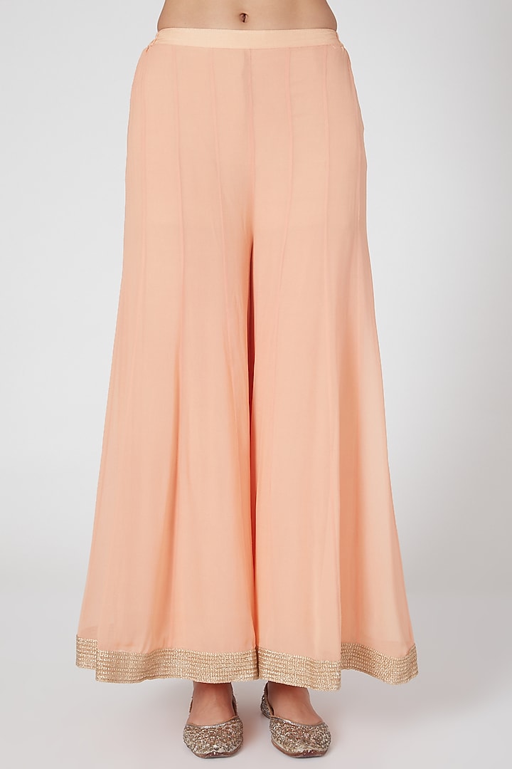 Peach Embroidered Palazzo Pant Set by Keith Gomes at Pernia's Pop Up Shop