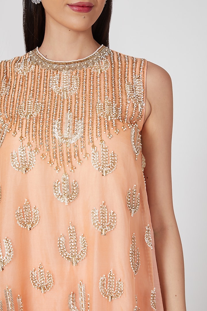 Peach Embroidered Palazzo Pant Set by Keith Gomes at Pernia's Pop Up Shop
