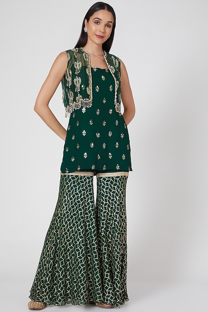 Emerald Green Embroidered Sharara Set Design by Keith Gomes at Pernia's ...