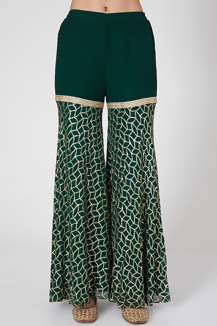 Emerald Green Embroidered Party Wear Sharara Set by Keith Gomes at Pernia's Pop Up Shop