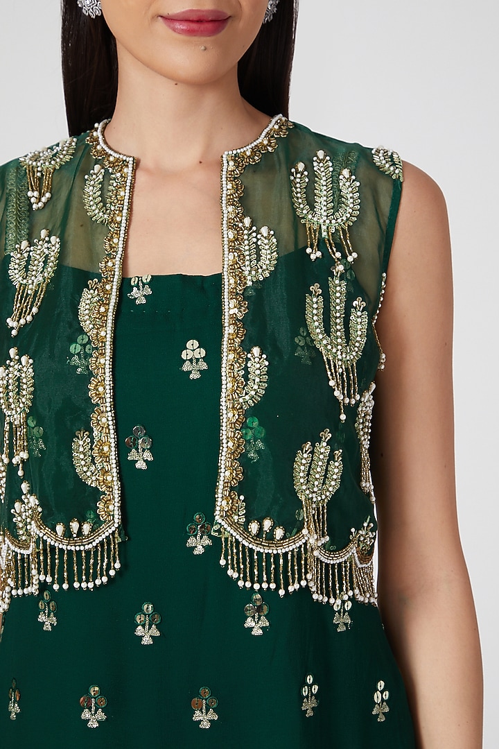 Emerald Green Embroidered Party Wear Sharara Set by Keith Gomes at Pernia's Pop Up Shop