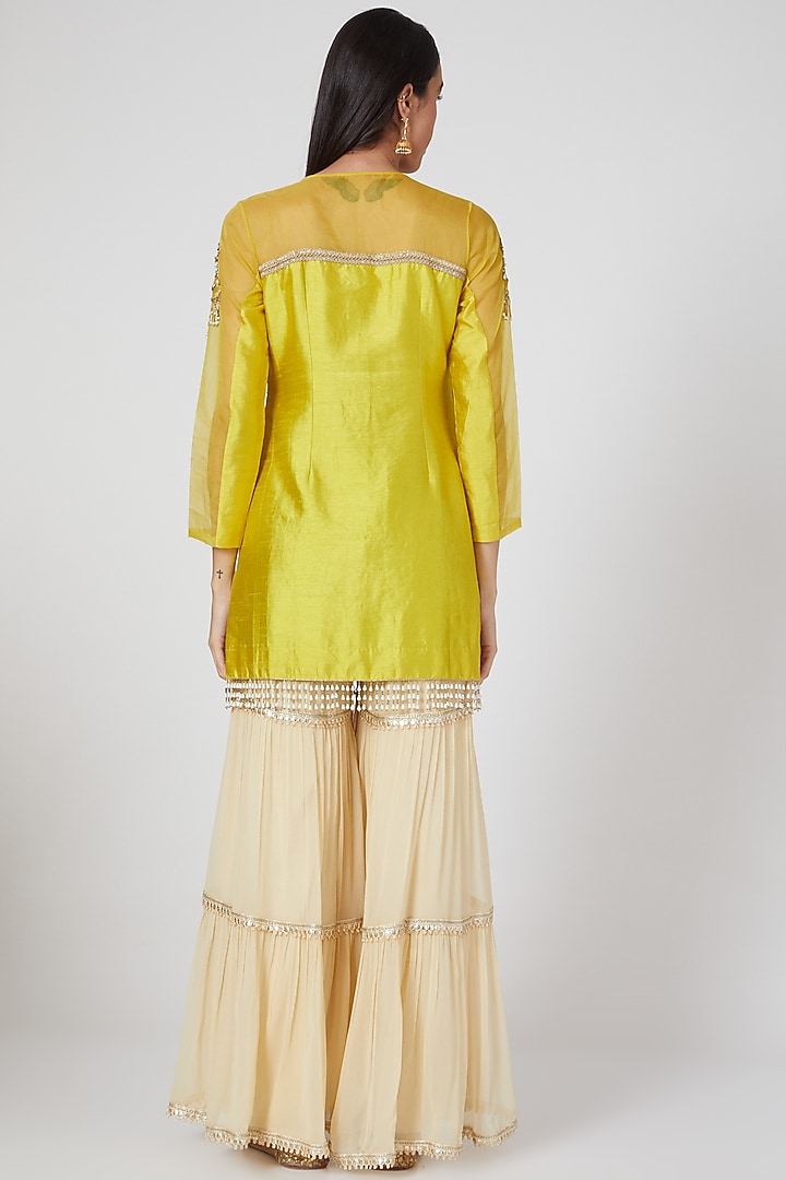 Beige Wedding Sharara Set With Hand Embroidered Tunic by Keith Gomes at Pernia's Pop Up Shop