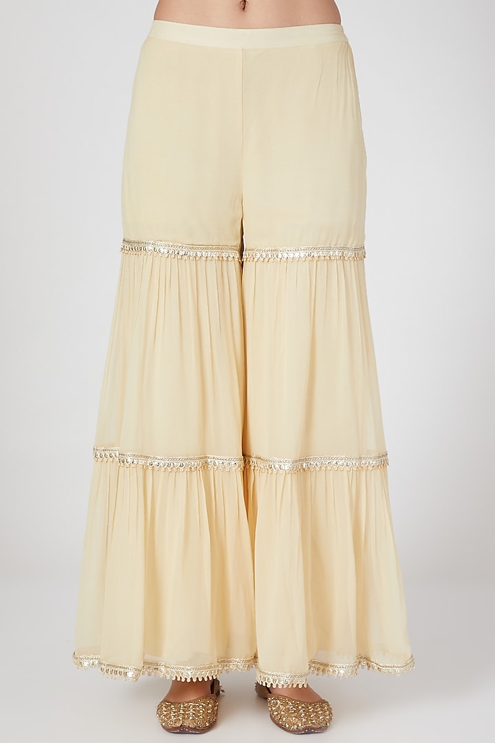 Beige Wedding Sharara Set With Hand Embroidered Tunic by Keith Gomes at Pernia's Pop Up Shop