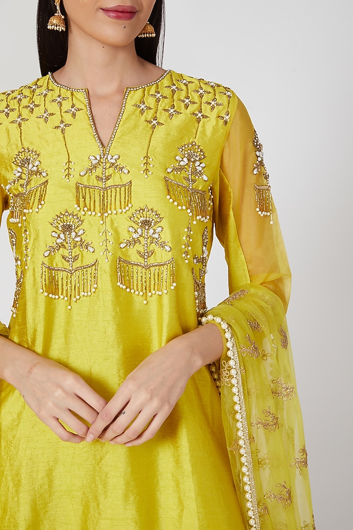Beige Wedding Sharara Set With Hand Embroidered Tunic by Keith Gomes at Pernia's Pop Up Shop