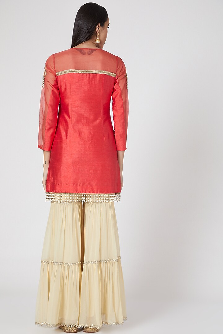 Beige Georgette & Silk Wedding Sharara Set by Keith Gomes at Pernia's Pop Up Shop