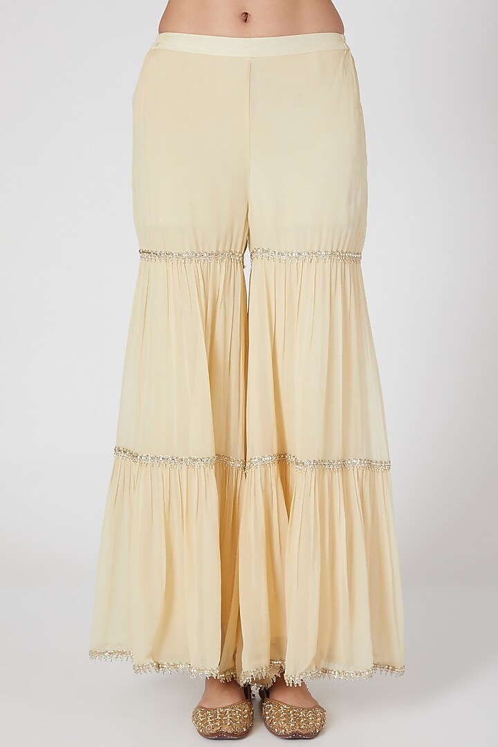 Beige Georgette & Silk Wedding Sharara Set by Keith Gomes at Pernia's Pop Up Shop