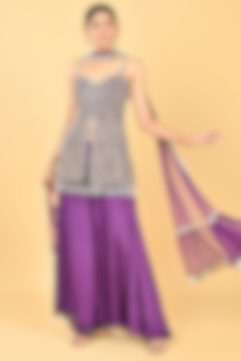 Purple Chiffon Crepe Sequins Embroidered Tunic Set by Keith Gomes at Pernia's Pop Up Shop