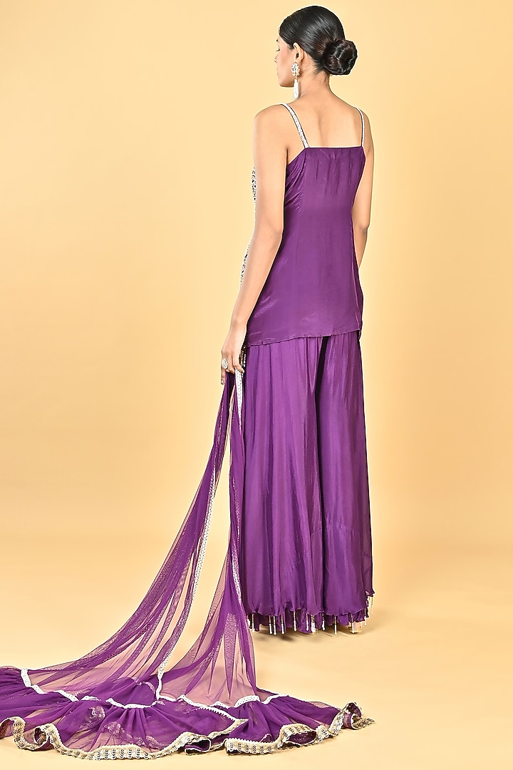Purple Chiffon Crepe Sequins Embroidered Tunic Set by Keith Gomes at Pernia's Pop Up Shop