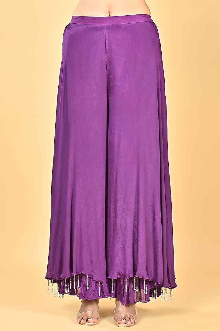 Purple Chiffon Crepe Sequins Embroidered Tunic Set by Keith Gomes at Pernia's Pop Up Shop