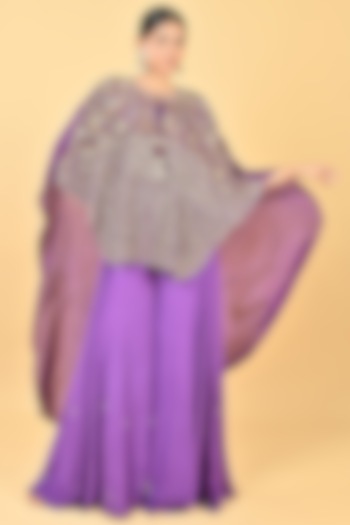 Purple Organza Sequins Embroidered Cape Set by Keith Gomes at Pernia's Pop Up Shop