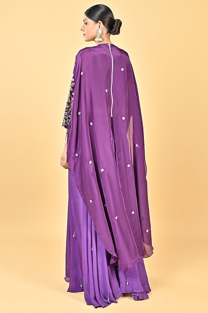 Purple Organza Sequins Embroidered Cape Set by Keith Gomes at Pernia's Pop Up Shop