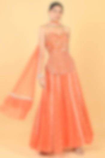 Orange Georgette Sequins Embroidered Tunic Set by Keith Gomes at Pernia's Pop Up Shop