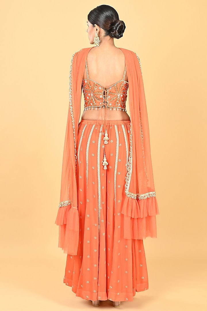 Orange Georgette Sequins Embroidered Tunic Set by Keith Gomes at Pernia's Pop Up Shop