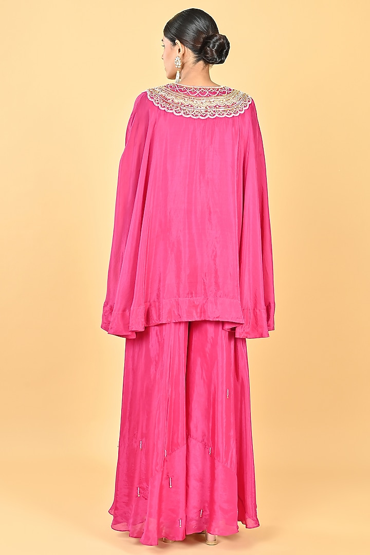 Pink Silk Organza Sequins Embroidered Cape Set by Keith Gomes at Pernia's Pop Up Shop