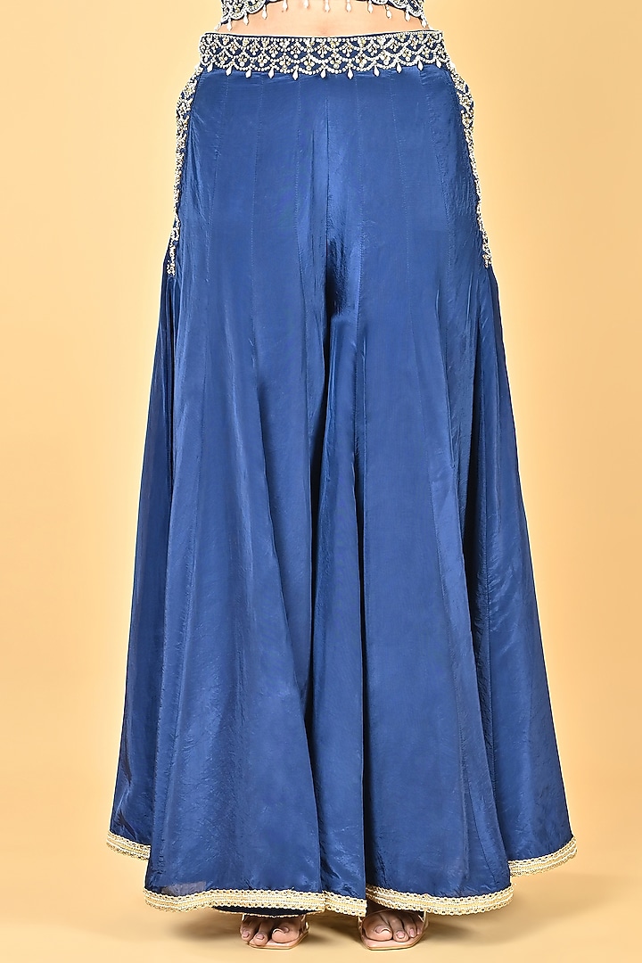 Navy Blue Glass Silk Organza Palazzo Set by Keith Gomes at Pernia's Pop Up Shop