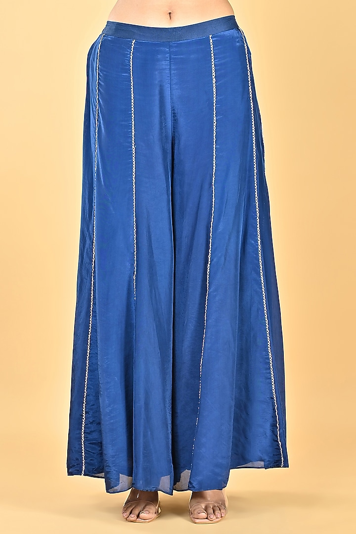 Navy Blue Glass Silk Organza Sequins Embroidered Cape Set by Keith Gomes at Pernia's Pop Up Shop