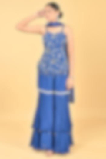 Navy Blue Glass Silk Organza Layered Gharara Set by Keith Gomes at Pernia's Pop Up Shop
