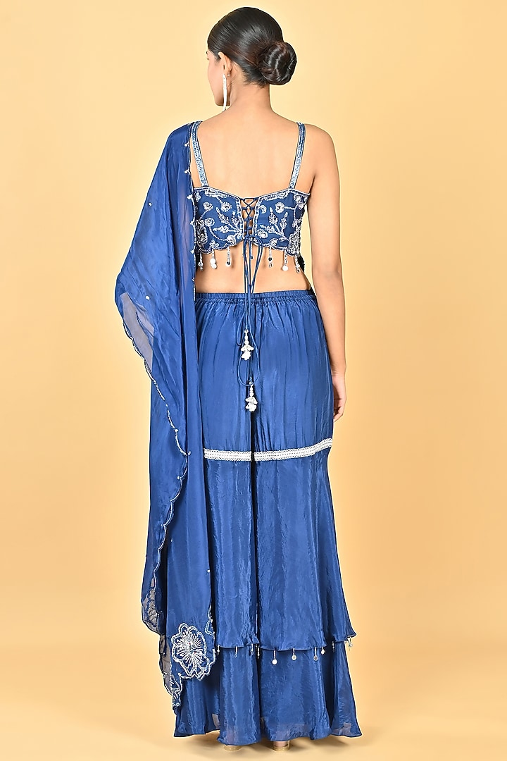 Navy Blue Glass Silk Organza Layered Gharara Set by Keith Gomes at Pernia's Pop Up Shop