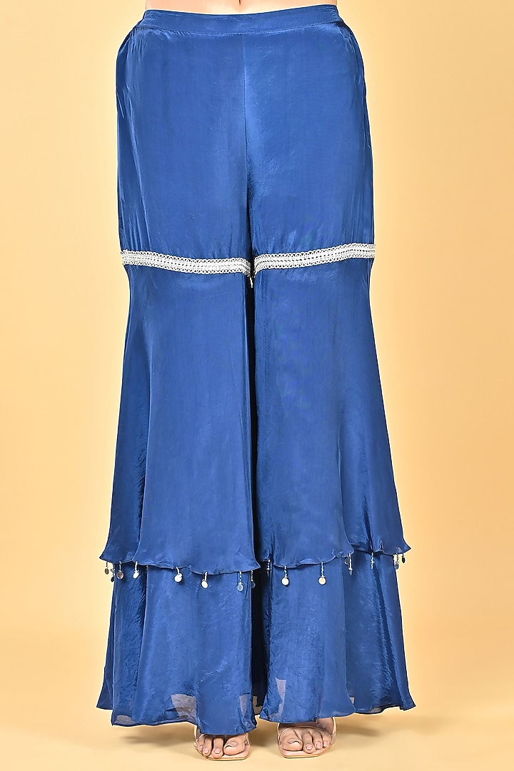 Navy Blue Glass Silk Organza Layered Gharara Set by Keith Gomes at Pernia's Pop Up Shop