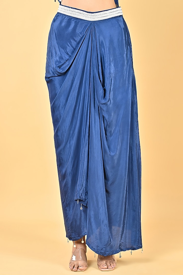 Navy Blue Glass Silk Organza Sequins Embroidered Cape Set by Keith Gomes at Pernia's Pop Up Shop