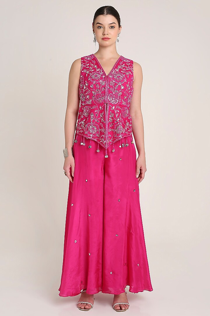 Pink Glass Silk Organza Sequins Embroidered Tunic Set by Keith Gomes at Pernia's Pop Up Shop