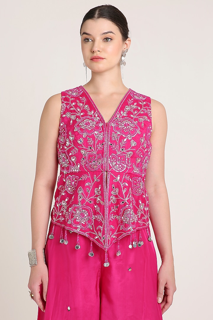 Pink Glass Silk Organza Sequins Embroidered Tunic Set by Keith Gomes at Pernia's Pop Up Shop