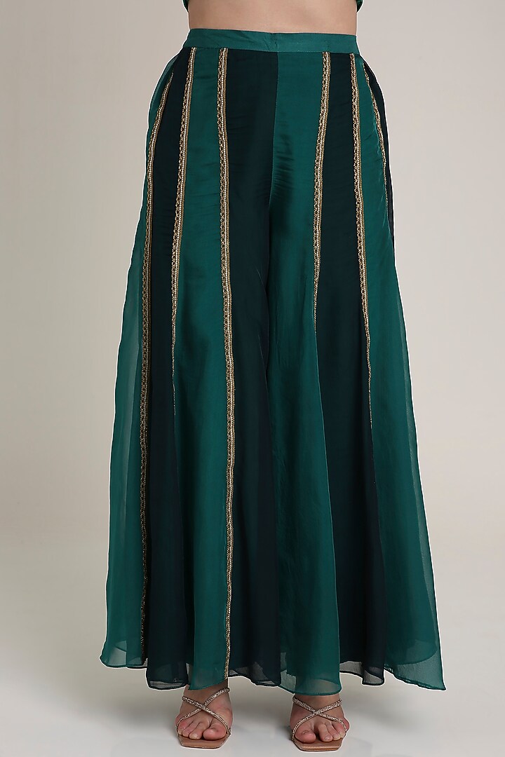 Green & Teal Silk Organza Mirror Embroidered Tunic Set by Keith Gomes at Pernia's Pop Up Shop