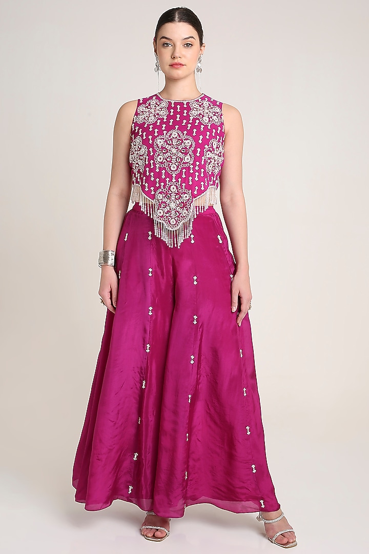 Pink Glass Silk Organza Sequins Embroidered Tunic Set by Keith Gomes at Pernia's Pop Up Shop