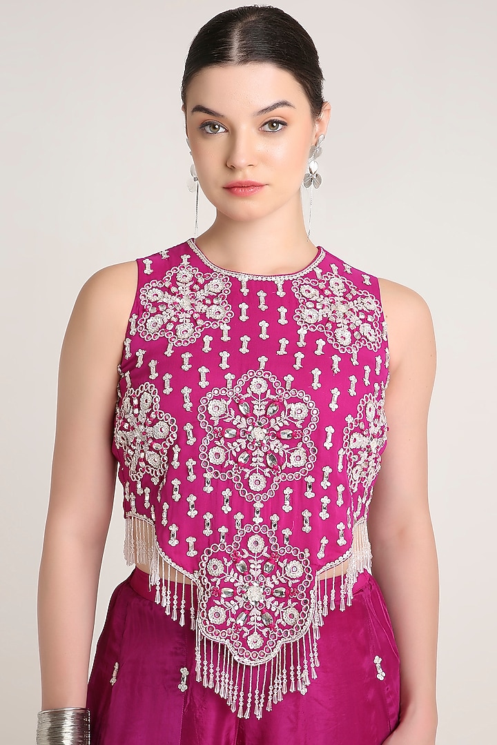 Pink Glass Silk Organza Sequins Embroidered Tunic Set by Keith Gomes at Pernia's Pop Up Shop
