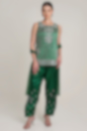 Green Satin Sequins Embroidered Tunic Set by Keith Gomes at Pernia's Pop Up Shop