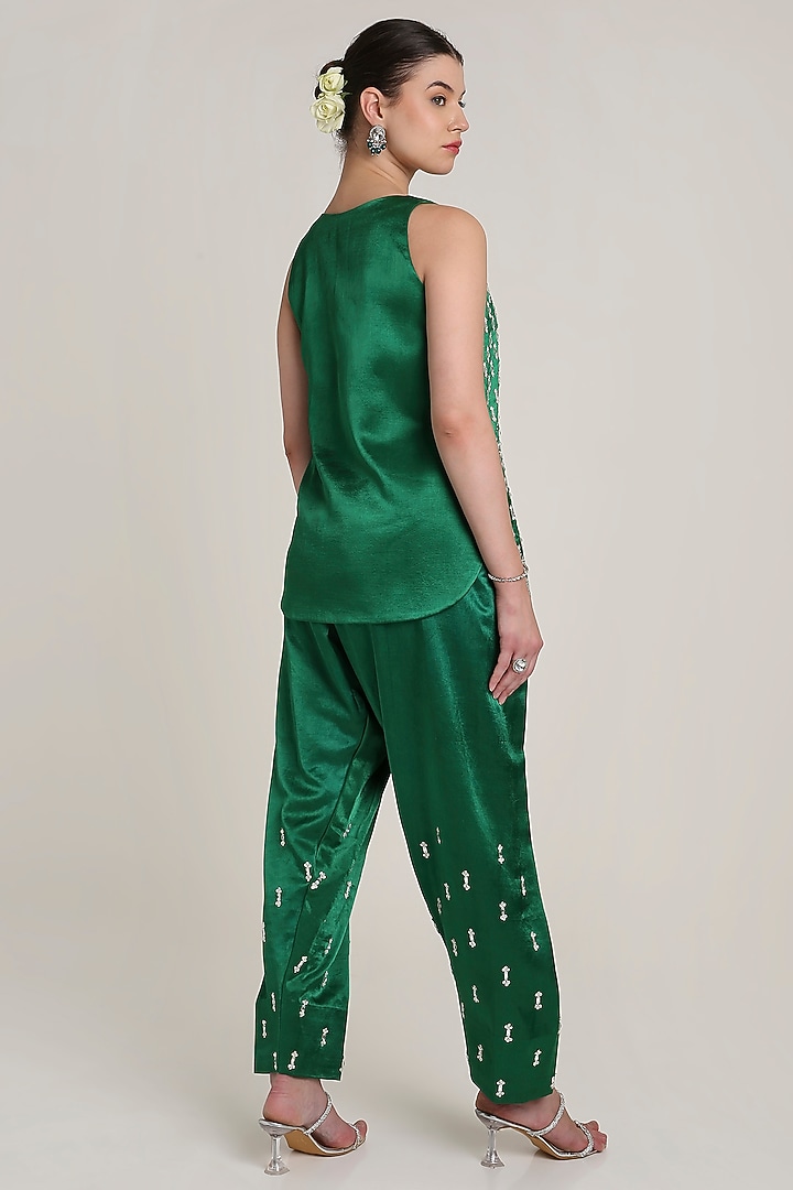 Green Satin Sequins Embroidered Tunic Set by Keith Gomes at Pernia's Pop Up Shop