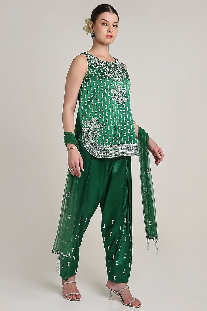 Green Satin Sequins Embroidered Tunic Set by Keith Gomes at Pernia's Pop Up Shop