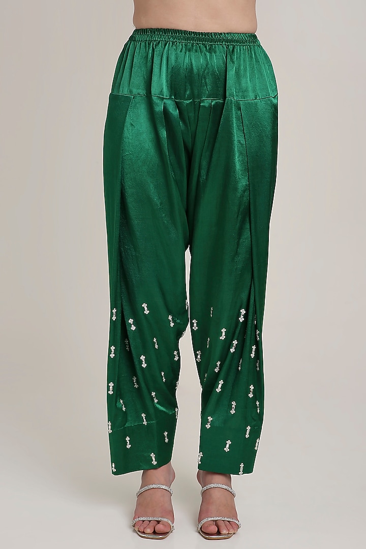 Green Satin Sequins Embroidered Tunic Set by Keith Gomes at Pernia's Pop Up Shop