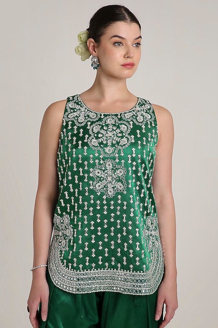 Green Satin Sequins Embroidered Tunic Set by Keith Gomes at Pernia's Pop Up Shop