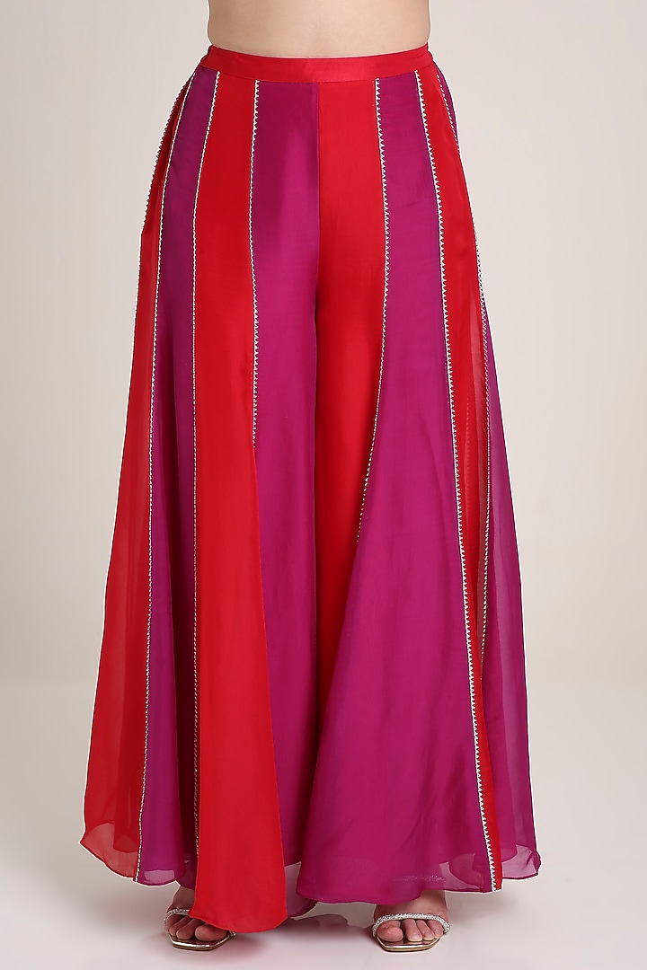 Red & Pink Silk Organza Sequins Embroidered Tunic Set by Keith Gomes at Pernia's Pop Up Shop