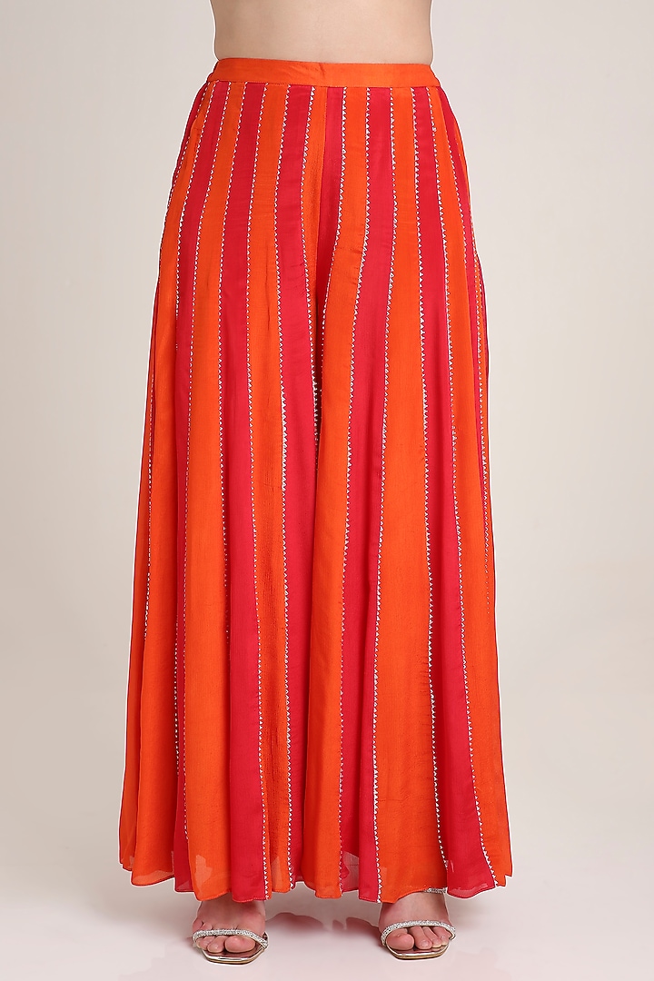 Red & Orange Chiffon Crepe Sequins Embroidered Tunic Set by Keith Gomes at Pernia's Pop Up Shop